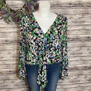 H&M Floral Tie Front Top